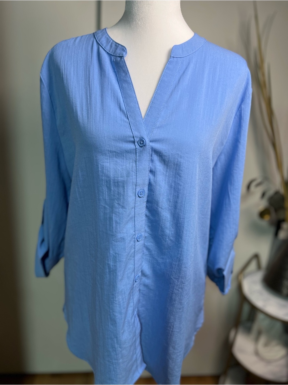 Mario Serrani Sky Blue Button-Front Tunic Blouse